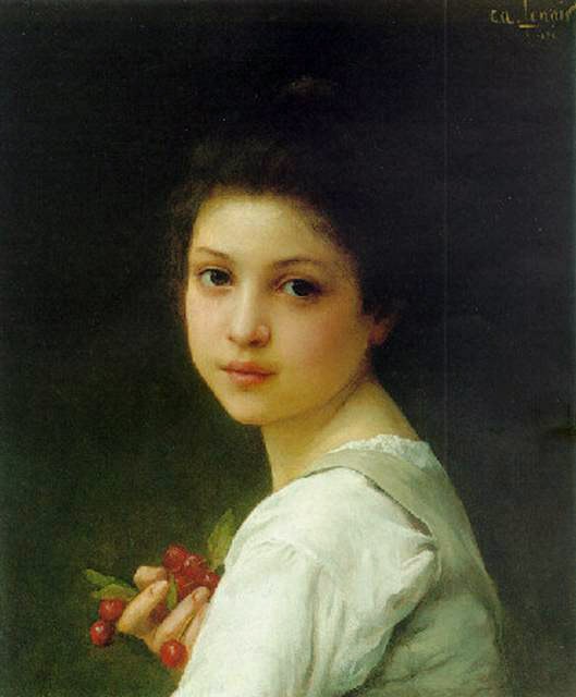 Charles-Amable Lenoir - Portrait of a young girl with cherries