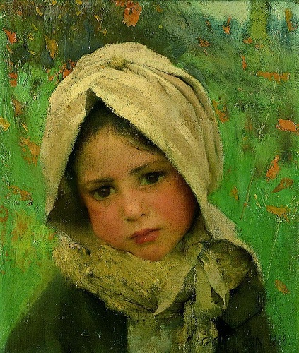 George Clausen - Head of a young girl