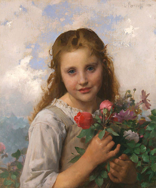 Léon Perrault - Petite fille au bouquet de fleurs