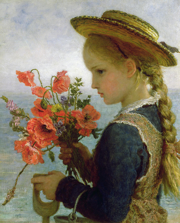 Karl Wilhelm Friedrich Bauerle - Mädchen mit Mohnblüten - from Fine Art America