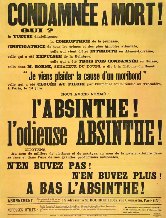 Poster denouncing absinthe, early 20th century