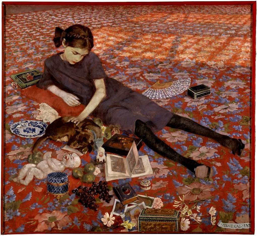 Felice Casorati - Bambina che gioca su un tappeto rosso