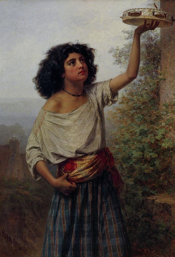 Karlis Huns - A young Gypsy woman with a tambourine